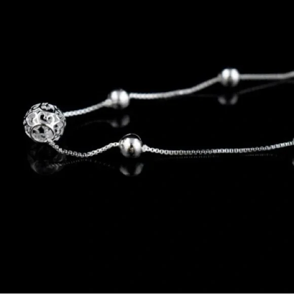 925 Sterling Silver Anklet Chain Hollow Ball Pendant Anklets Bracelet Chain - Picture 4 of 9